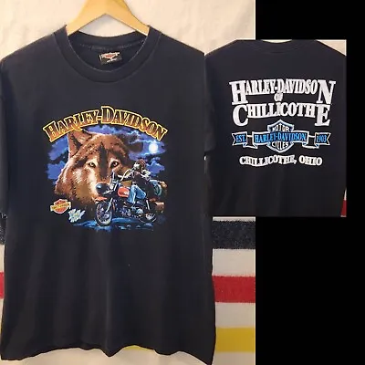 Vintage 90s Harley Davidson Lone Wolf T Shirt Size XL Single Stitch Double Sided • $59.99