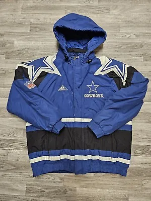 Dallas Cowboys Vintage 90s Pro Line Apex One NFL Hooded Puffer Jacket Coat Large • $180