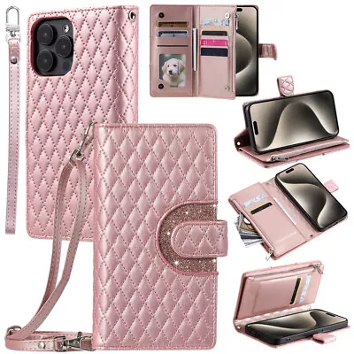 For IPhone 15 14 13 12 11 Pro Max 8 7 Plus Zipper Flip Leather Wallet Case Cover • $19.49