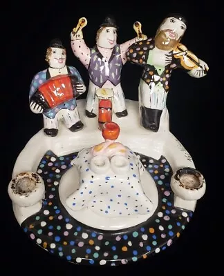 RARE Signed Noi Volkov Jewish Art Ceramic Trio Band Sculpture Candle Holder  • $105