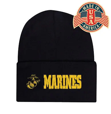 Embroidered USMC Marines Military Logo Beanie Stocking Watch Cap Hat Licensed • $14.39