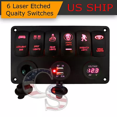 $39.95 • Buy Car Marine Boat 6-Gang Waterproof Circuit Red LED Rocker Switch Panel Breaker