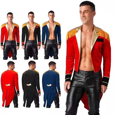 Mens Circus Ringmaster Cosplay Tailcoat Steampunk Jacket Coat Halloween Costume • £35.63