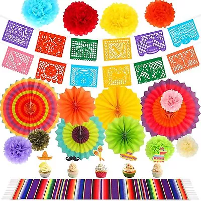 Mexican Themed Party Decorations Set Banner Table Runner Paper Fan Cinco De Mayo • $9.86