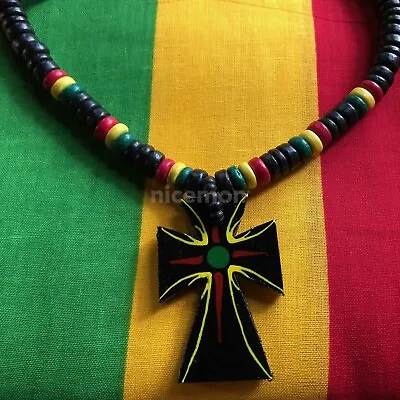 Rasta Ankh Cross Coconut Thick Necklace Rastafari Reggae Jamaica Marley 32  8 Mm • $19.99