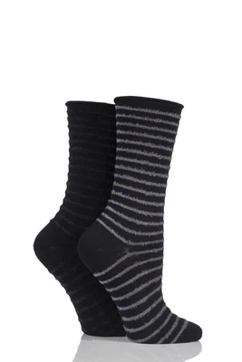 £9.99 • Buy Ladies 2 Pair Elle Bamboo Feather Striped Socks