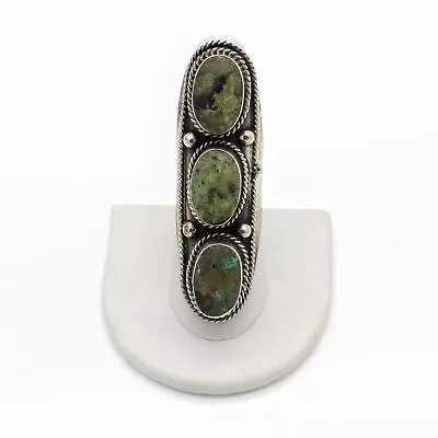 Vintage Southwest Signed HOB Sterling Bezel Set Green Turquoise Ring #S756-8 • $4.25