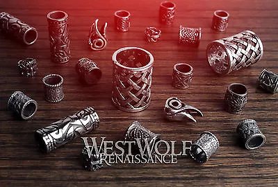 $6.95 • Buy Large Silver Viking Beard Beads --- Norse/Raven Skull/Cross/Braid/Knot/Necklace