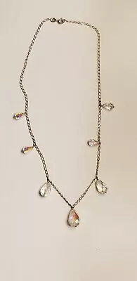 Vintage Sterling Silver Italy Necklace W/ AB Aurora BOREALIS Crystal Beads • $19.99