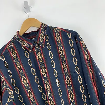 Roundtree & Yorke Shirt Mens XXL Aztec Native American Navajo Stripe Blue Retro • £25