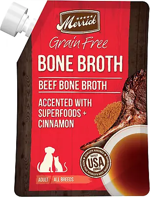 Merrick Grain Free Beef Bone Broth Dog Food Topper 16 Oz. Pouch Human Grade  • $18.55
