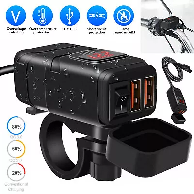 QC 3.0 Motorcycle Dual USB Phone GPS Quick Charger Adapter Red LED Waterproof • $14.98