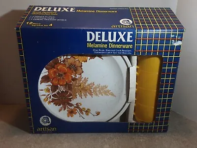 Vintage Melamine Dinnerware Set. 16 Pieces. Yellow Orange Floral Set. USA • $40