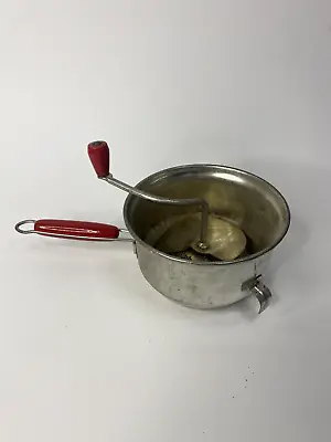 Vtg FOLEY Food Mill Potato Ricer Masher Strainer Red Wood Handle Canning Garden • $9.98