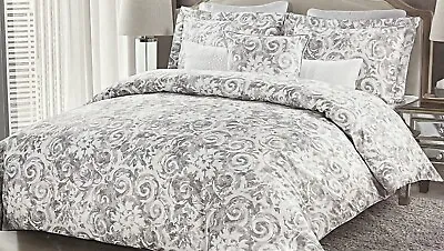 Nicole Miller Grey White Scroll Floral Full / Queen Duvet Cover  W / Shams • $99.95