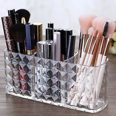Acrylic Brush Holder 3 Slot Cosmetic Organizer Makeup Case Storage Box Stand • £5.61