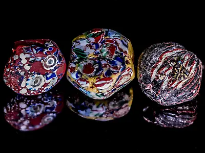A Set Of 3 Rare Antique Tabular Venetian Millefiori African Trade Beads CRBM_106 • $69.30
