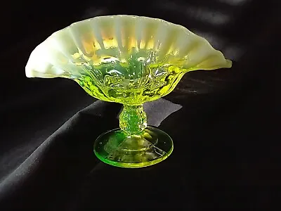 Antique Vaseline Glass Pressed Coinspot Opalescent Compote Northwood Dugan C1901 • $82.50