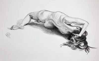 Original Female Charcoal On Paper Life Drawing Nude Girl Woman Artwork Realism • £30