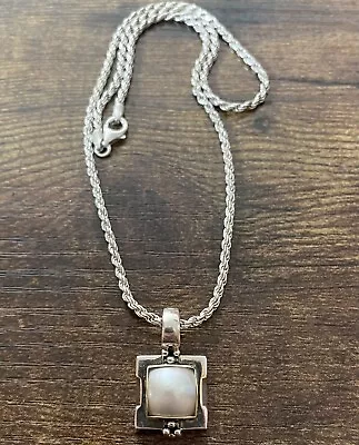 Michael Dawkins 14K Gold + Sterling Silver Mabe Pearl Pendant & Necklace 18 In • $100