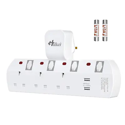 1/2/3/4 Way UK 3 Pin Extension Plug Adaptor With USB Port Multi Way Wall Socket • £13.99