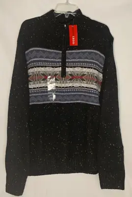 IZOD Mens 1/4 Zip Sweater Donegal Dark Java Wool Blend 2XL Fair Isle Long Sleeve • $32.88