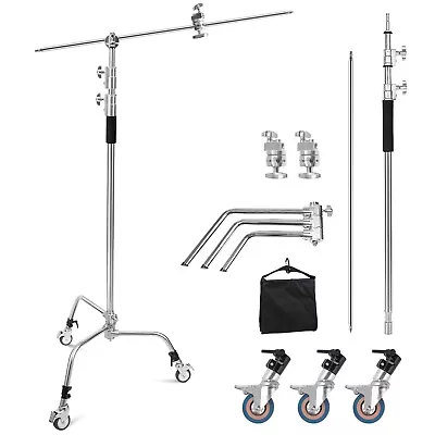 11ft Heavy Duty C Stand Light Tripod Gobo Booms Arm Grip Head Studio With Wheels • $128.99