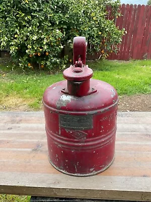 1 Gallon Vintage Justrite Red Metal Gasoline Can W/squeeze Handle Safety Cap • $15