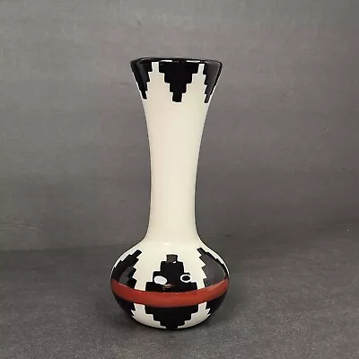 Southwestern Wall Vase Hand Painted Ceramic Black White Brick Red 8 Inch • £19.25