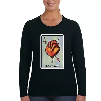 XtraFly Apparel Women's El Corazon Loteria Heart Mexican Long Sleeve T-Shirt • $22.49