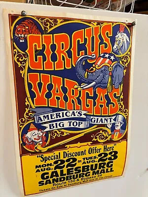 Vintage Circus Vargas Poster 16 X25   Galesburg/clown & Elephant  Big Top Show • $9.77