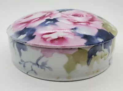 Vintage VICTORIA Porcelain DRESSER BOX POWDER JAR CASE Beautiful Pink Roses • $11.99