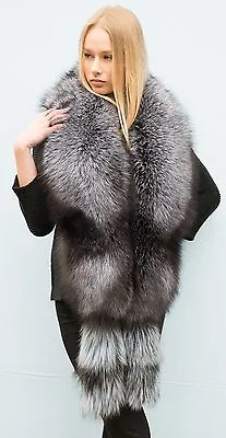 Royal Saga Furs Silver Fox Fur Huge 86  Shoulder Wrap Stole Boa Cuffs • $330.59