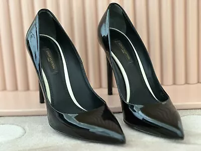 $200 • Buy Black Patent Louis Vuitton Shoes W Gold Detail - Excellent Condition - 10cm Heel