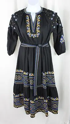 Shoshanna Women's Black Blue Gold Embroidered Dress Size 10 • $84.15