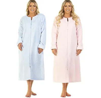 New Ladies Embossed Fleece Zip Robe Side Pockets Dressing Gown*la Marquise*67524 • £25