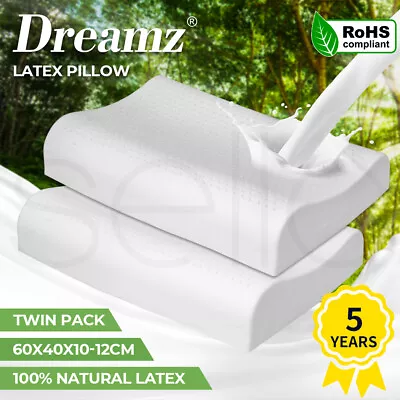 Dreamz 2x Natural Latex Pillow Removable Cover Memory Down Luxurious B-shape • $58.99