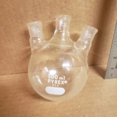 $20 • Buy Corning Pyrex Glass 3 Neck Round Bottom Boiling Flask With 19/22 Joints 500ml