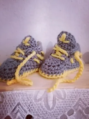 Baby Crochet Hand Made Shoes Trainers Sneakers Clothes Premature-12 Months • £4.99