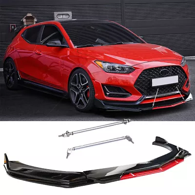 Front Bumper Lip Splitter Red & Black+ Strut Rods For Hyundai Veloster 2012-2021 • $95.02