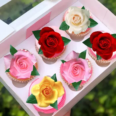 Pre-Cut Roses With Leaves Edible Wafer Flowers Cupcake Toppers Cake Decorations • £3.79