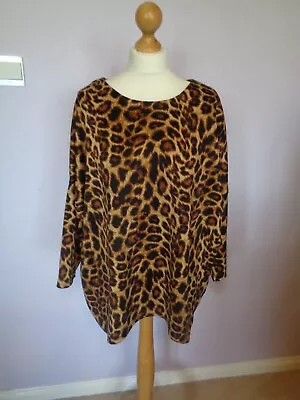 Top Size 16 By Saloos Brown Leopard Print 3/4 Sleeve Relaxed Fit • £6