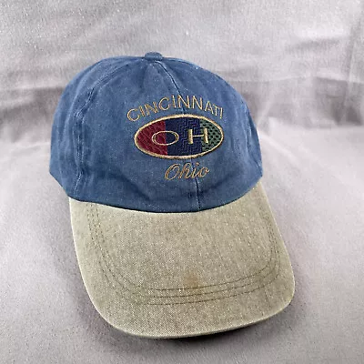 Vtg Cincinnati Ohio Hat Mens One Size Blue Strapback Cap Denim Embroidered • $14.55