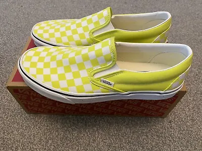 UK 9 - Men’s Vans Classic Slip On Checkerboard Luminous Yellow/white • £42.99