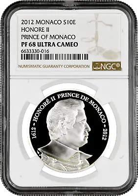 Monaco 10 Euro 2012 NGC PF68 UC  Honoré II As Sovereign Prince De Monaco  • $189