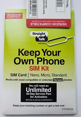 Straight Talk Verizon Nano SIM Card Bring Your Own Phone  4G LTE 5G • $5.99