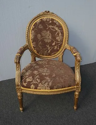 Antique French Provincial Louis XVI Rococo Gold Mauve Accent Bergere Chair As-Is • $572