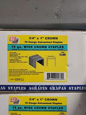 GRP11 Grip Rite 3/4  X 1   16 Gauge Galvanized Staples WIDE Crown Staples 10000 • $24.95
