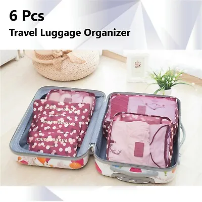 $12.08 • Buy 6 Pcs Packing Cube Storage Travel Luggage Organizer Bag Wine Red Flora Colour   
