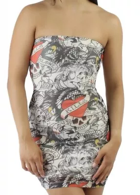 Ed Hardy Y2K LKS Power Mesh Skull Tube Dress Size Large • $40